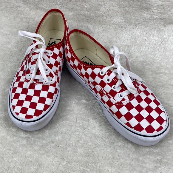 red platform checkered vans